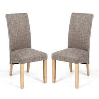 An Image of Karta Scroll Back Tweed Oatmeal Dining Chairs In Pair