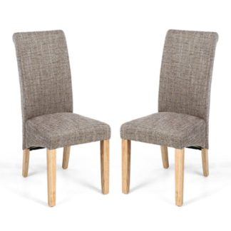 An Image of Karta Scroll Back Tweed Oatmeal Dining Chairs In Pair