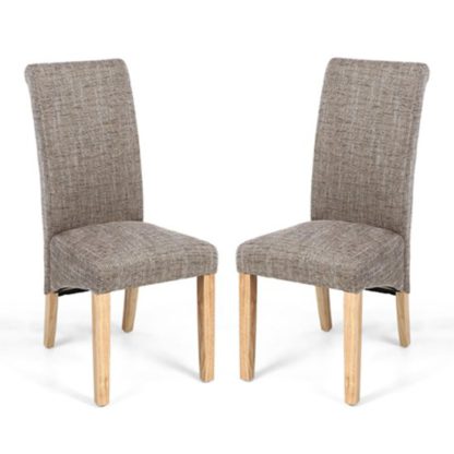 c9cc71fa0c02b463616b642b18c405e552b84b4b78fa23c49a0361630d4b24ef.jpg An Image of Karta Scroll Back Tweed Oatmeal Dining Chairs In Pair