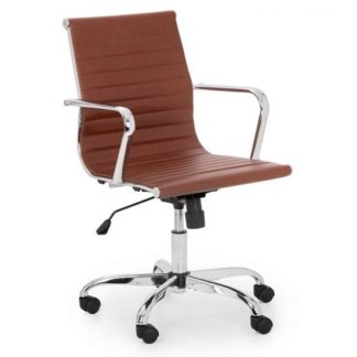 An Image of Wollano Faux Leather Office Chair In Brown With Chrome Base