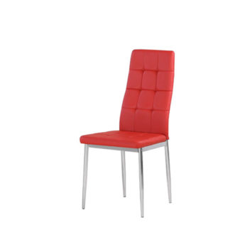 An Image of Cosmo Dining Chair In Red Faux Leather With Chrome Legs