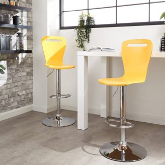 An Image of Long Island Yellow Wooden Gas-lift Bar Stools In Pair