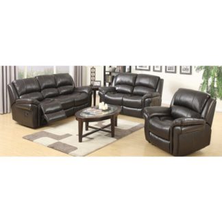 An Image of Lerna Leather 3 Seater Sofa And 2 Armchairs Suite In Brown