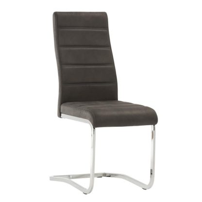 An Image of Justin Cantilever Dining Chair In Grey PU With Chrome Base
