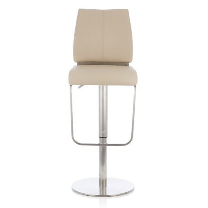 An Image of Terry Bar Stool In Taupe Faux Leather And Stainless Steel Base