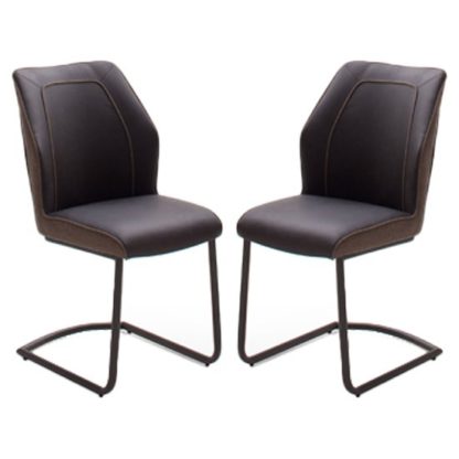 An Image of Aberdeen Brown PU Leather Dining Chair In Pair