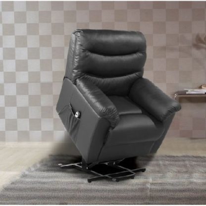 An Image of Henrick Modern Rise And Recliner Chair In Black Faux Leather