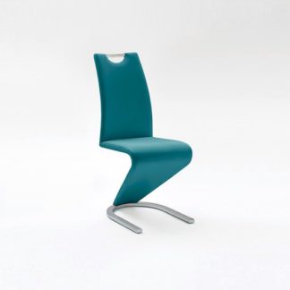 An Image of Amado Dining Chair In Petrol Faux Leather With Chrome Base