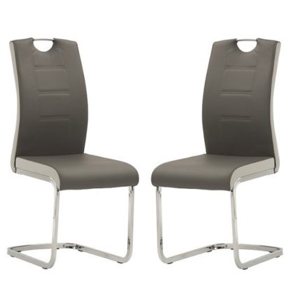 An Image of Samson Cantilever Dining Chair In Grey Faux Leather In A Pair