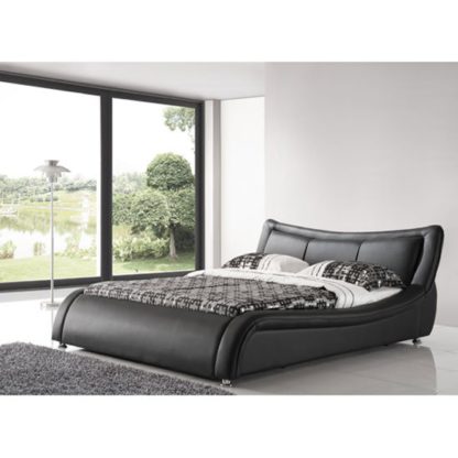 An Image of Zanbury King Size Bed In Black Faux Leather With Aluminium Legs