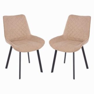 An Image of Arturo Fabric Sand Dining Chair In Pair With Metal Black Legs