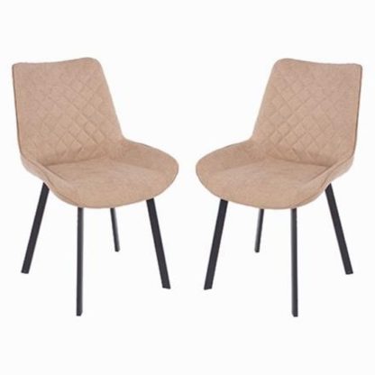 An Image of Arturo Fabric Sand Dining Chair In Pair With Metal Black Legs