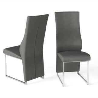 An Image of Remo Grey Faux Leather Dining Chairs In Pair