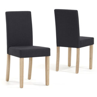 An Image of Miram Charcoal Black Weave Fabric Dining Chairs In Pair