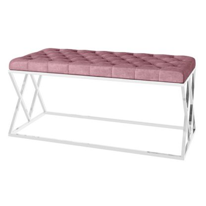 An Image of Adele Velvet Fabric Upholstered Dining Bench In Pink
