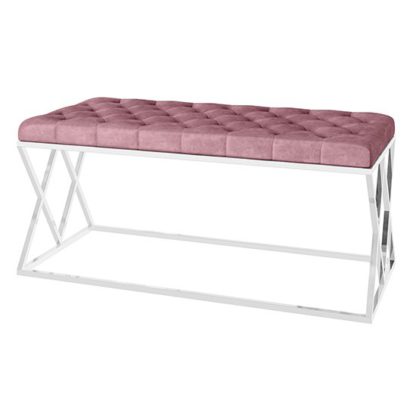 cbdf9d6518015700553e69cb9ede2ab26dc13ea93a0cb1296479ad75a489c965.jpg An Image of Adele Velvet Fabric Upholstered Dining Bench In Pink