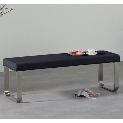 An Image of Washington Medium Dining Bench In Black Faux Leather