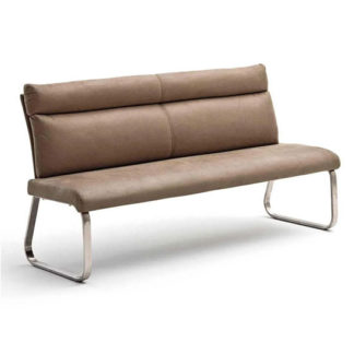 An Image of Rabea Fabric Large Dining Bench In Sand With Steel Frame