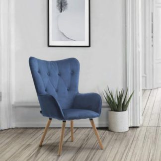 An Image of Willow Fabric Bedroom Armchair In Midnight Blue