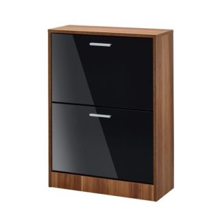 An Image of Frances Shoe Cabinet In Walnut With Gloss Black 2 Doors