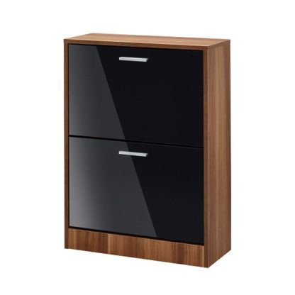 cc30764209bb0871b617cd08bce0026d0ae0d101967e0fa129a098150fc7bcd0.jpg An Image of Frances Shoe Cabinet In Walnut With Gloss Black 2 Doors