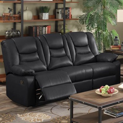 An Image of Gruis LeatherGel And PU Recliner 3 Seater Sofa In Black