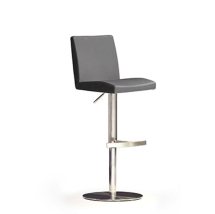 An Image of Lopes Grey Faux Leather Bar Stool With Stainless Steel Base Base