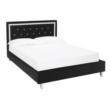 ccb124ba0f218d6103da3bbad7f576ca0b8f599a43ef705aa7ef99b9e6e0c58f.jpg An Image of Branson Double Bed In Black Faux Leather With Diamante