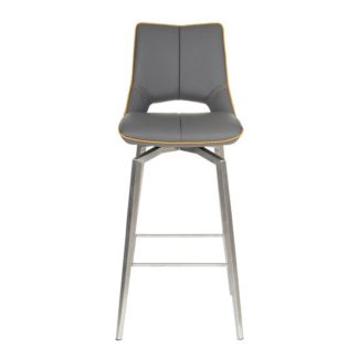 An Image of Loft Bar Chair In Graphite Grey And Brushed Stainless Steel Legs