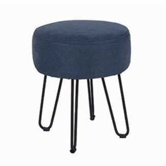 An Image of Arturo Fabric Round Blue Stool With Metal Legs