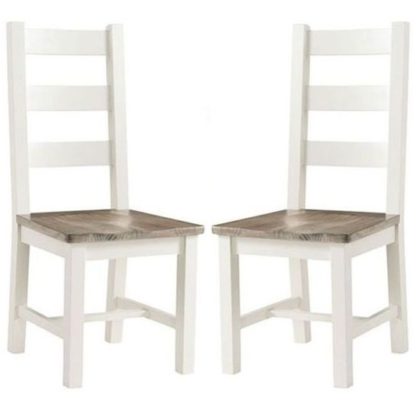 An Image of Alaya Ladderback Style Dining Chair In Stone White In A Pair