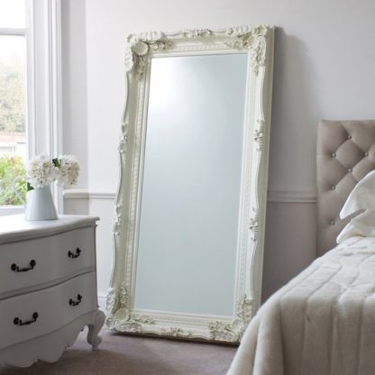 An Image of Luxembourg Floor Mirror Rectangular In Matt Cream