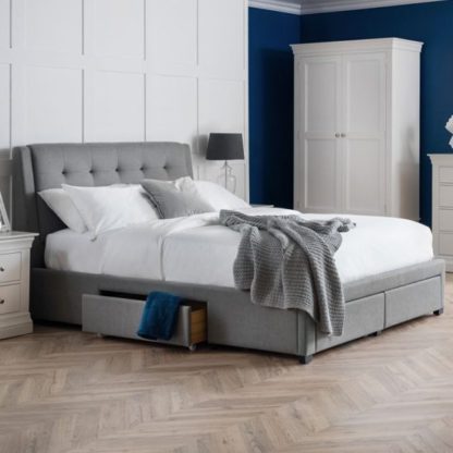 An Image of Fullerton Linen Double Bed In Grey With 4 Storage Drawers