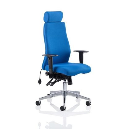 cd768543f96e994e79a4aff9c4baebbb9f4ed22f80ab2a86e847c7eef7cf5506.jpg An Image of Penza Office Chair In Blue With Headrest And Arms