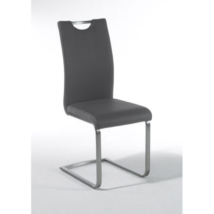 An Image of Paulo Grey Faux Leather Dining Chair With Handle Hole