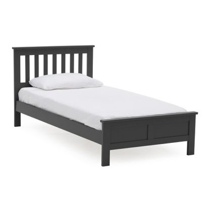 An Image of Buntin Wooden Single Size Bed In Grey Painted Finish
