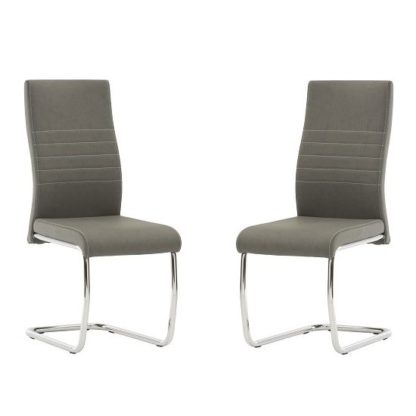 An Image of Devan Cantilever Dining Chair In Grey Faux Leather In A Pair