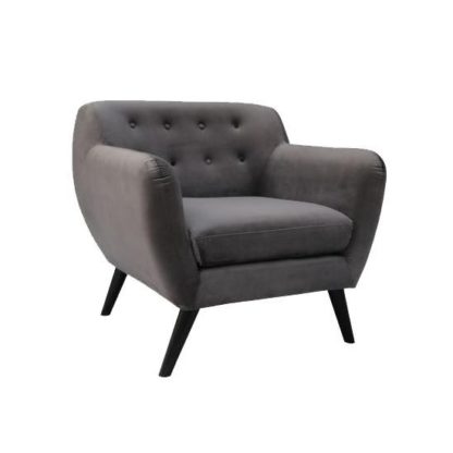 An Image of Flora Arm Chair In Brushed Velvet Grey Fabric With Wooden Legs