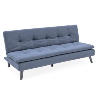 An Image of Castello Modern Fabric Sofa Bed In Blue With Wooden Legs