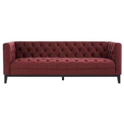 An Image of Okab Crimson Fabric 3 Seater Sofa In Red