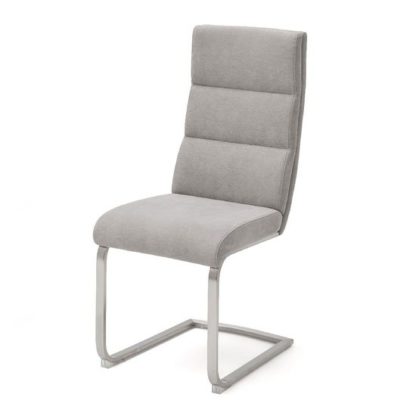 An Image of Hiulia Fabric Cantilever Dining Chair In Ice Grey