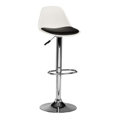 ce68a154da6cd434cfcb1ff55ae447d138ac7beec37e280c4edfc6833e5fc324.jpg An Image of Xian Bar Stool In White With Black PU Seat And Chrome Base