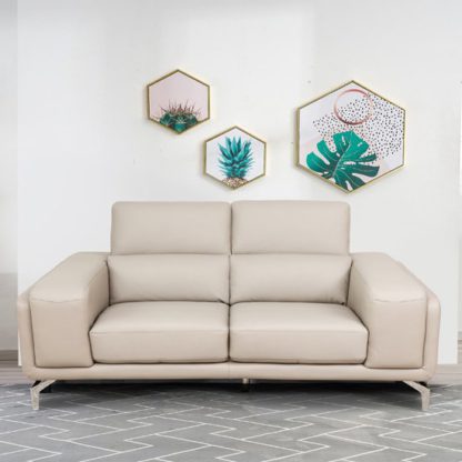 An Image of Linea Faux Leather Fixed 2 Seater Sofa In Putty