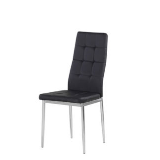An Image of Cosmo Dining Chair In Black Faux Leather With Chrome Legs