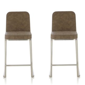 An Image of Beckett Retro Bar Stool In Taupe Faux Leather In A Pair