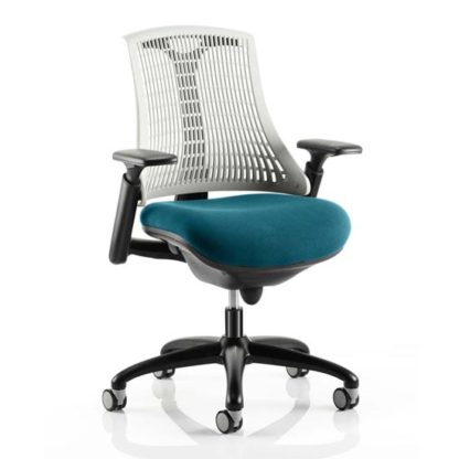 cef00a3805e1bfeb8fd5fe359bf84b818e8b90b9a71a78c4667498cb2960ef7c.jpg An Image of Flex Task White Back Office Chair With Maringa Teal Seat