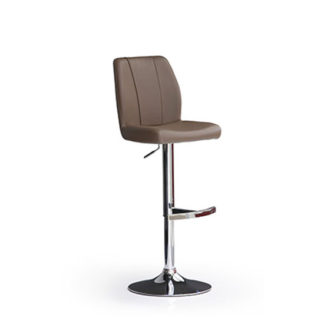 An Image of Naomi Cappuccino Faux Leather Bar Stool With Round Chrome Base