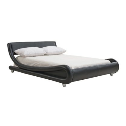 An Image of Galaxy Faux Leather King Size Bed In Black