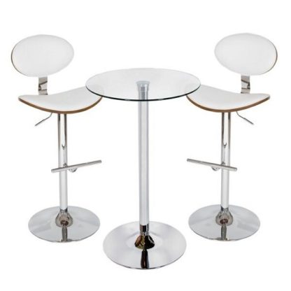 An Image of Bente Bar Table In Clear Glass With 2 Shanon White Stools