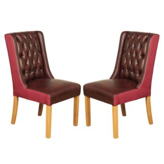 An Image of Olivia Burgundy And Plum Leather Dining Chair In Pair